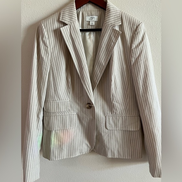 Tan Pinstripe Ann Taylor Loft Blazer - Picture 2 of 5
